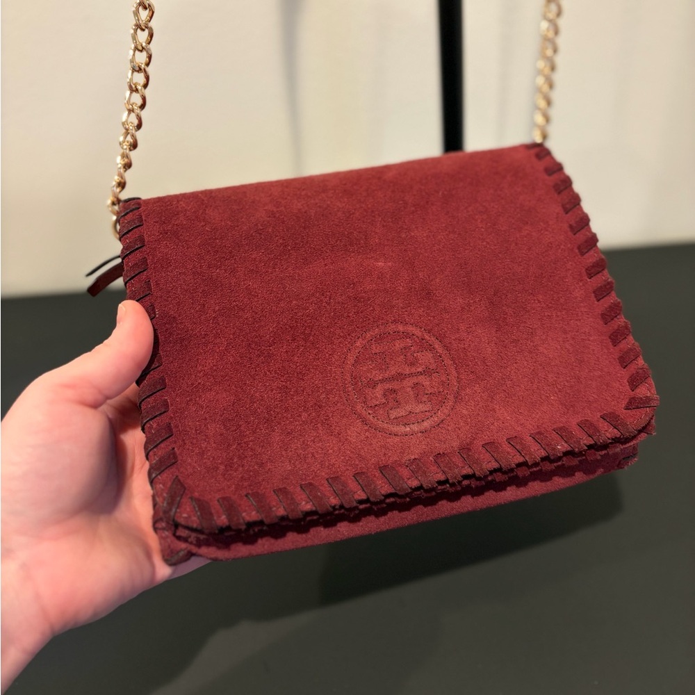 Tory Burch Burgundy Suede Crossbody Bag